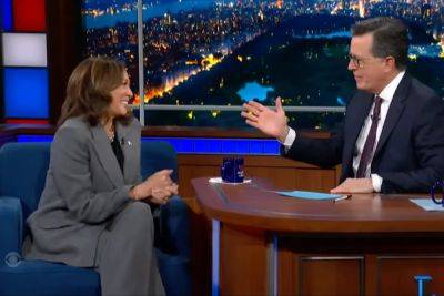 ‘This is what happens when I drink!’: Harris calls out ‘loser’ Trump as she cracks a beer with Stephen Colbert