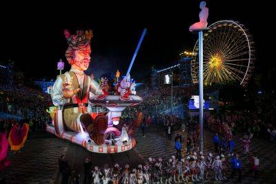 Carnival parades on the French Riviera celebrate the upcoming Olympics and pop culture