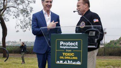 California governor, celebrities and activists launch campaign to protect law limiting oil wells