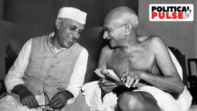 Narendra Modi - Rahul Gandhi - Manoj C G - Mahatma Gandhi - Jawaharlal Nehru - Congress gets a hand: Nehru and Mahatma Gandhi, via AI - indianexpress.com