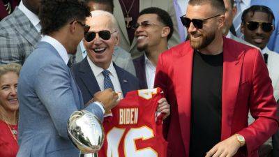 Biden is hosting the Kansas City Chiefs -- minus Taylor Swift -- to mark the team’s Super Bowl title
