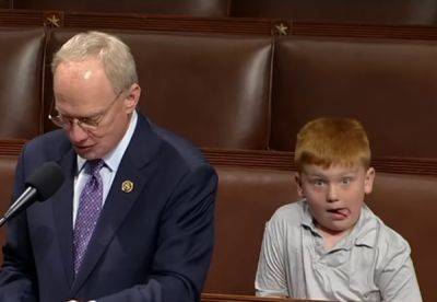 Say cheese! Child steals the show on House floor making faces as Rep rails against Donald Trump conviction
