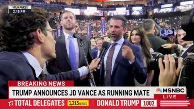 Donald Trump-Junior - Fox - Yael Halon - Donald Trump Jr. spars with MSNBC reporter on convention floor: 'I expect nothing less from you clowns' - foxnews.com - Usa - Russia - state Wisconsin - Milwaukee, state Wisconsin