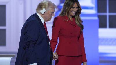 Former first lady Melania Trump makes a rare appearance on the Republican convention’s last night