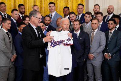 Joe Biden - Kamala Harris - WILL WEISSERT - Biden hosts World Series champion Texas Rangers at the White House, says they 'embody resilience' - independent.co.uk - Usa - Washington - New York - state Texas - state Arizona - county Dallas - county Bay - Baltimore - city Houston - city Tampa - county Arlington