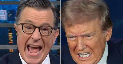 Donald Trump - Kamala Harris - Stephen Colbert - Ed Mazza - Gives Trump - Stephen Colbert Gives Trump A Very Graphic 'Counterpoint' To His Latest Claim - huffpost.com