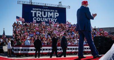 Kamala Harris - Donald J.Trump - Oprah Winfrey - Martin Luther - Mark Robinson - Dan Bishop - Tim Walz - At a Rally in North Carolina, Trump Avoids Topic A: Mark Robinson - nytimes.com - state Minnesota - state North Carolina - city Wilmington